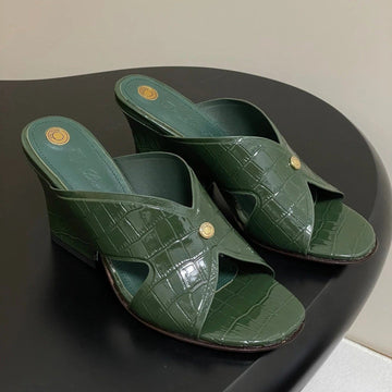 High Heels 80 Mm In Moss Green Calfskin Snake Embossing