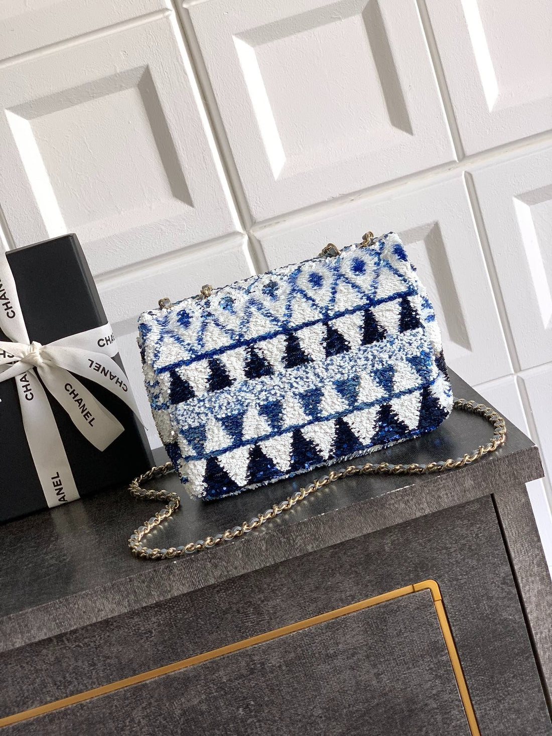 Chanel 2026 Flap Bag 20CM Blue Mix Colors Sequin Leather