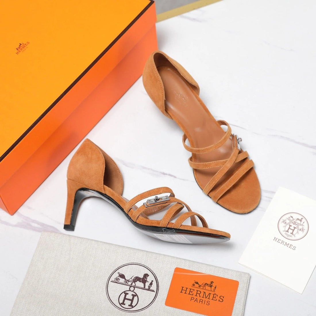 Hm 26SS Sandals 65 Camel Brown Suede 601229