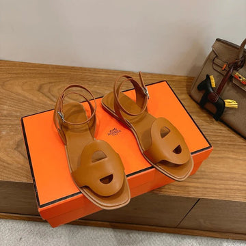 Hm 26SS Flat Sandal Camel Brown Calfskin 638413