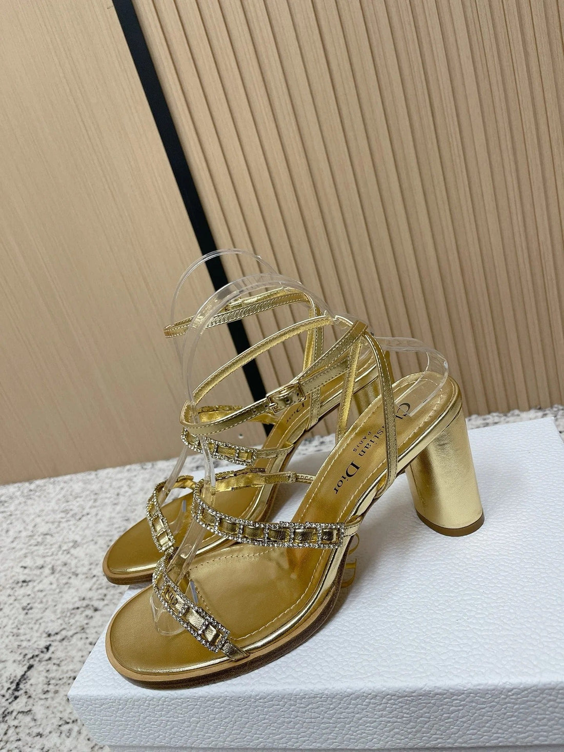 CD 26S High Heel Sandals 80 Gold Champage Leather 643497
