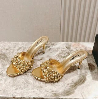 CC 26S Floral High Heel Slippers 75 Sheepskin 658446