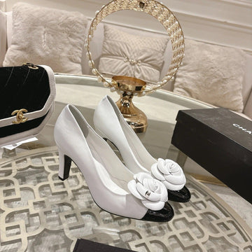 CC 26S High Heels Pump 85 White Black Sheepskin 627008