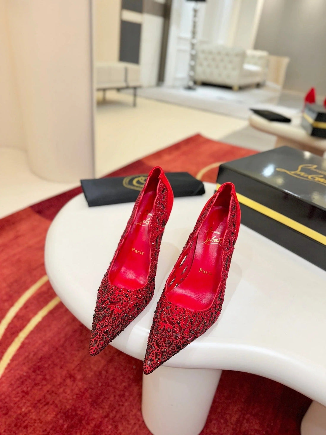 Cl 26SS High Heel Pump 100 Red Black Sheepskin 574424