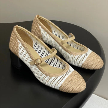 High Ballet Mary Jane 50MM In Natural Beige And White Raffia