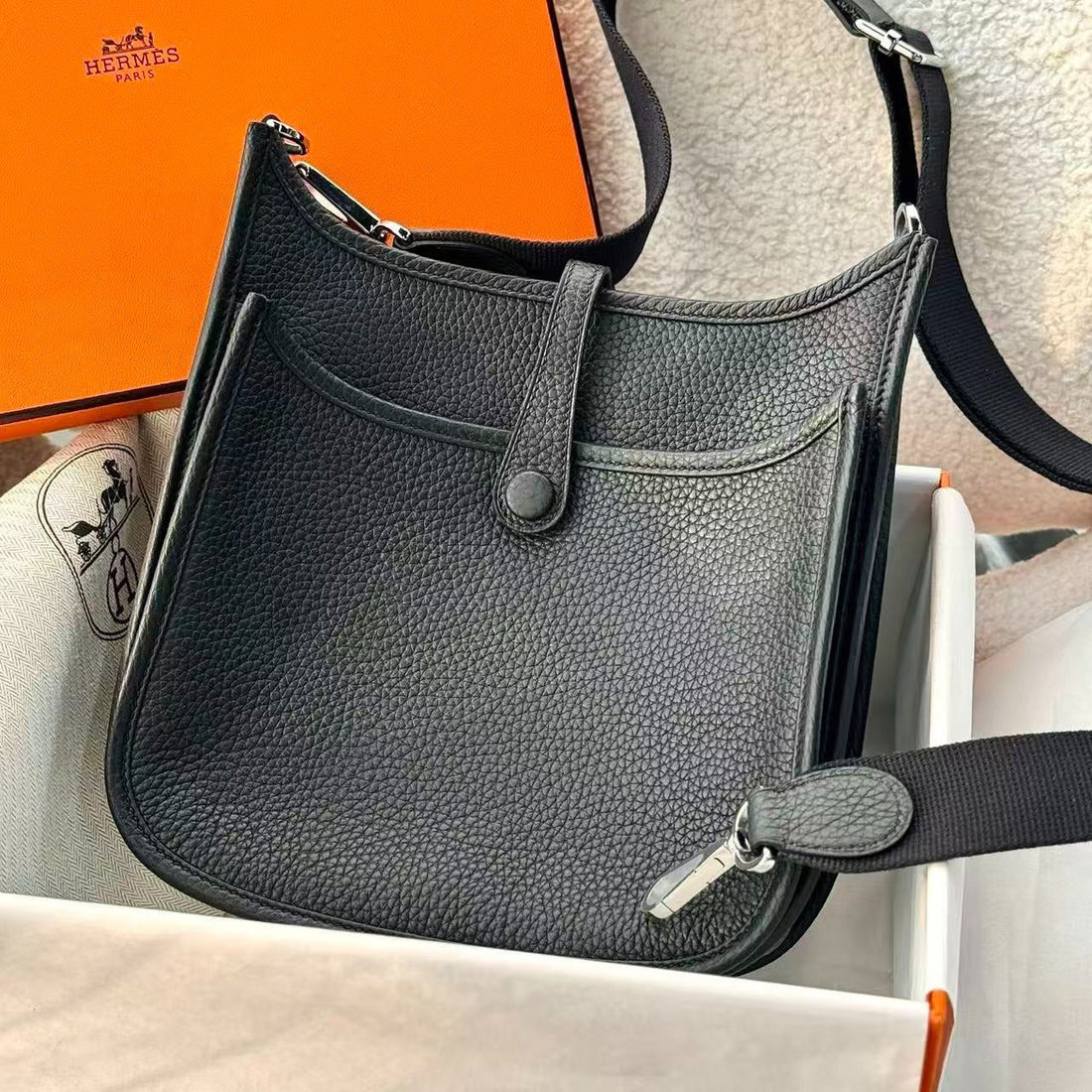Hermes Mini Evelyne 23CM Black Togo Leather