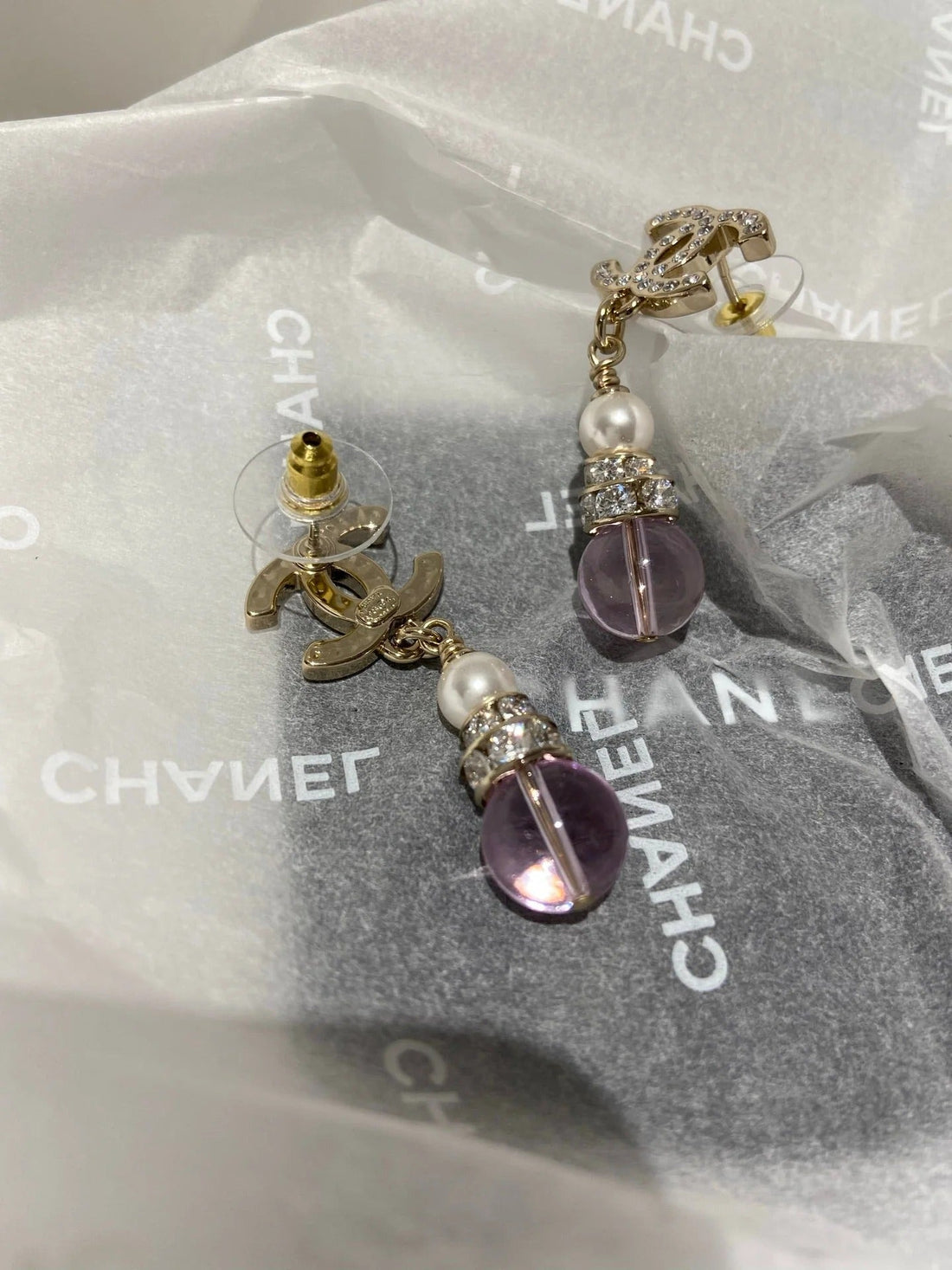 CC Pink Crystal Gold Pearl Earrings