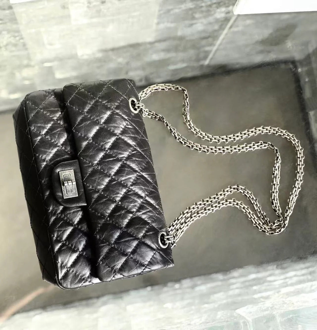 CC 2026 Classic 2.55 Flap Bag Black Aged Lambskin Silver Hardware