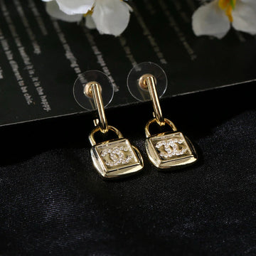 CC Lock Shaped Gold Diamond Earring