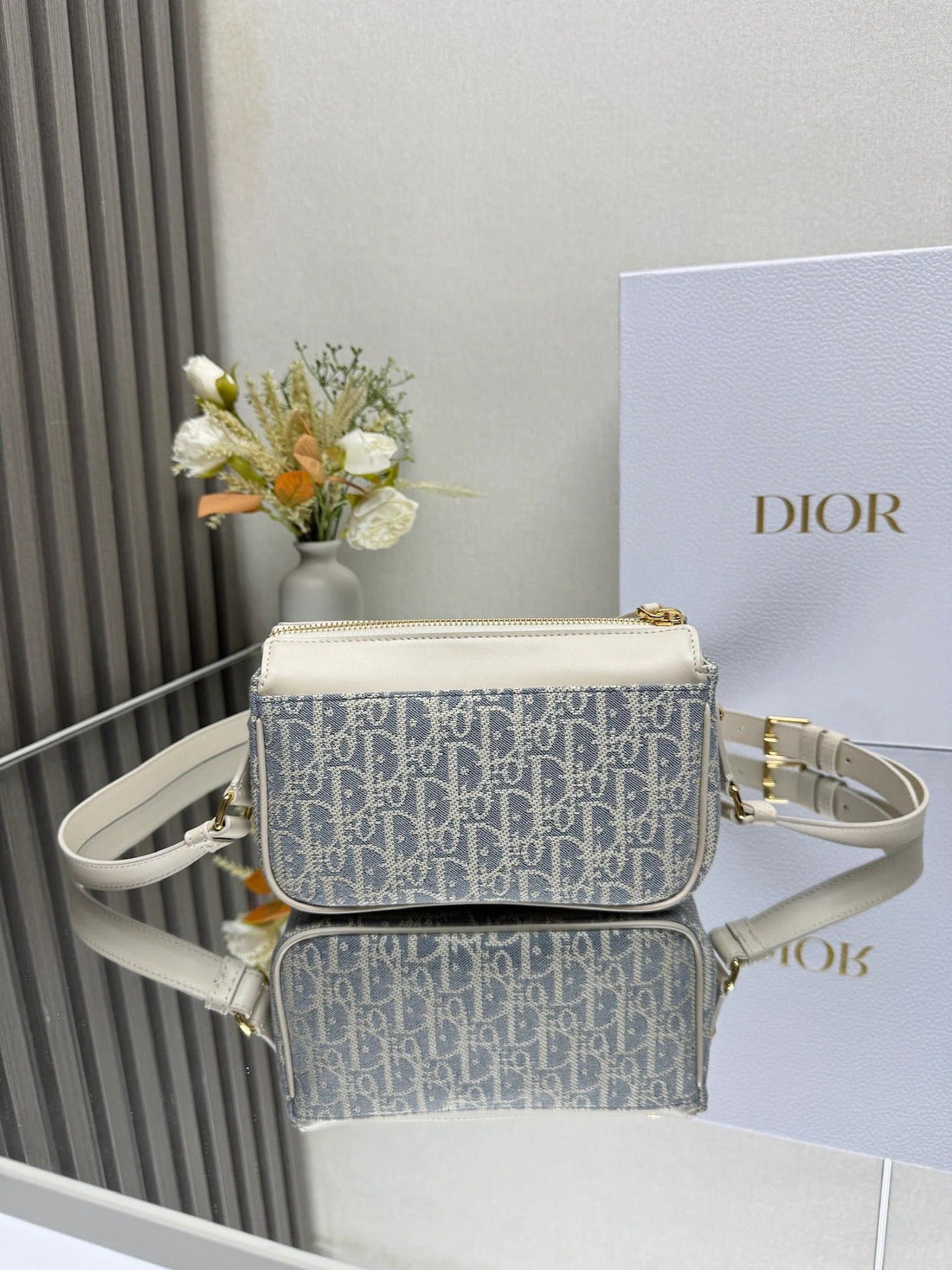 Dior 2026 Bobbi Bag 20CM Blue White Fabric Leather 345613
