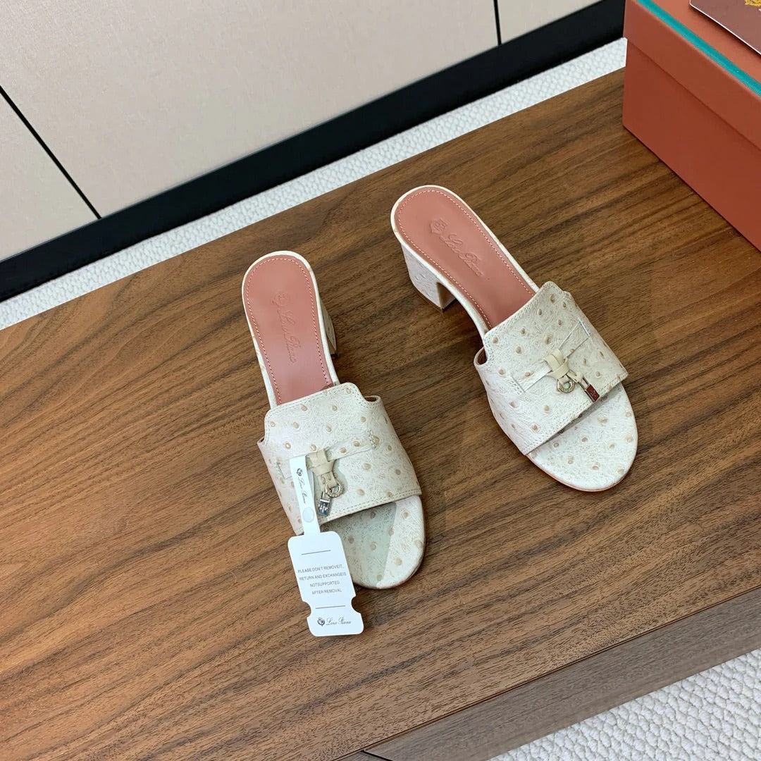 High Heel In Cream White Lambskin Ostrich Skin