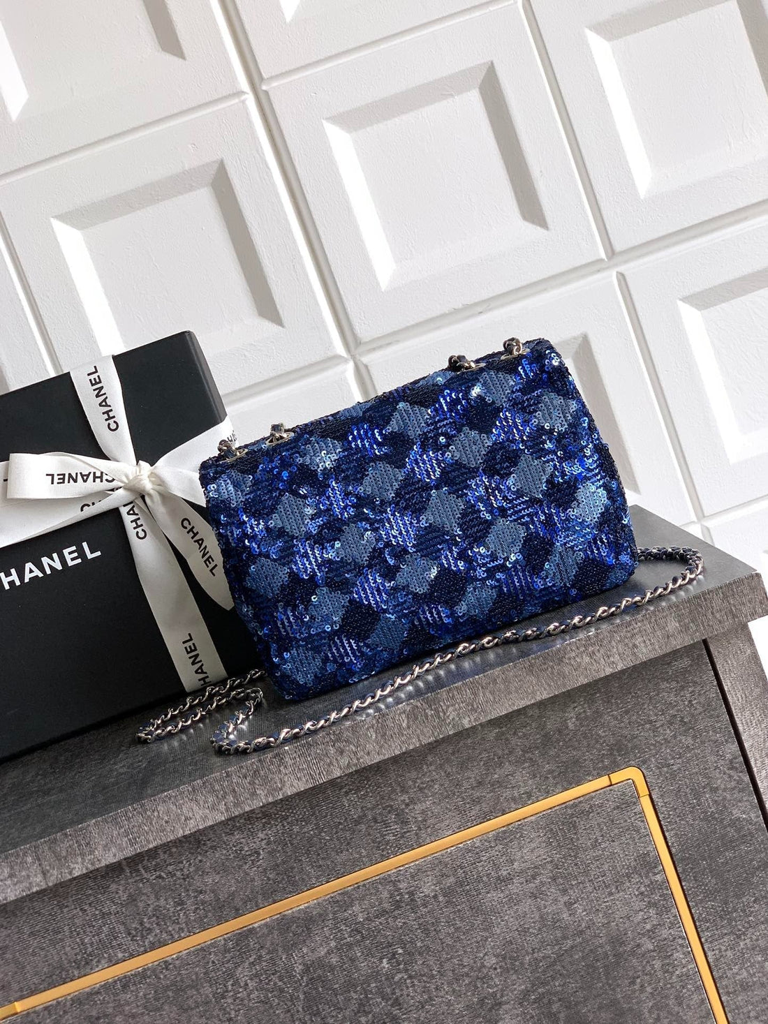Chanel 2026 Flap Bag 20CM Blue Sequin Leather