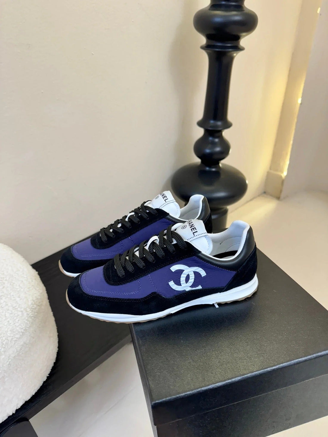 CC 26S Platform Sneakers Black Blue Sheepskin 627226