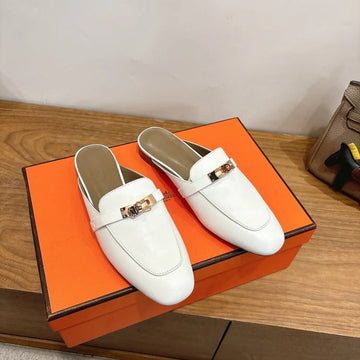 Hm 26SS Mule White Calfskin Gold Buckle 638471