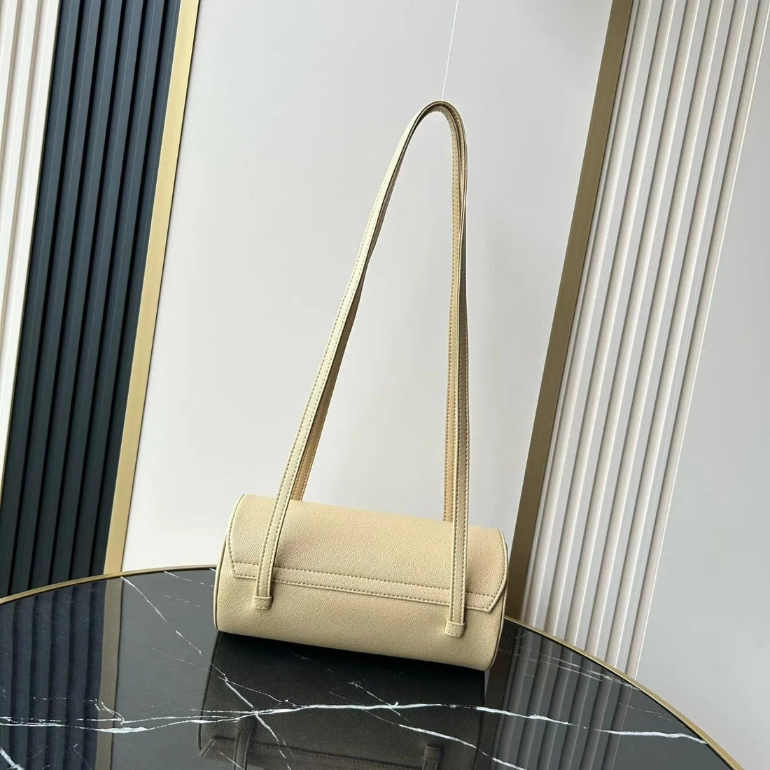 Chanel 2026 Bowling Ball Cylinder Bag 20.5cm Beige Caviar Leather 345493