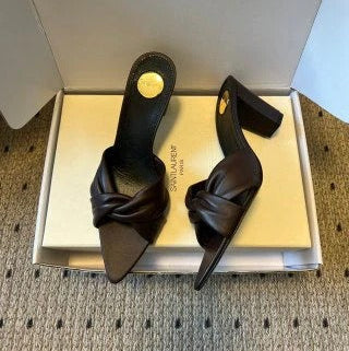 YSL 26SS High Heeled Mules 75 Sheepskin