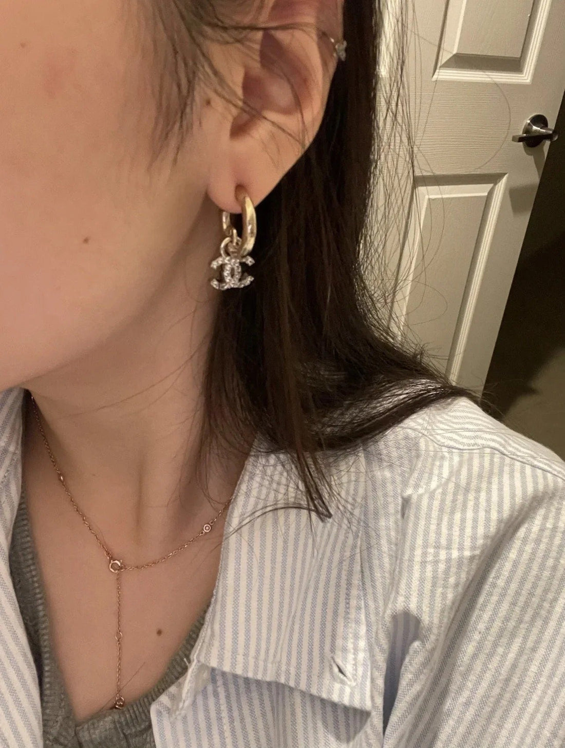 Double C Gold Diamond Earrings