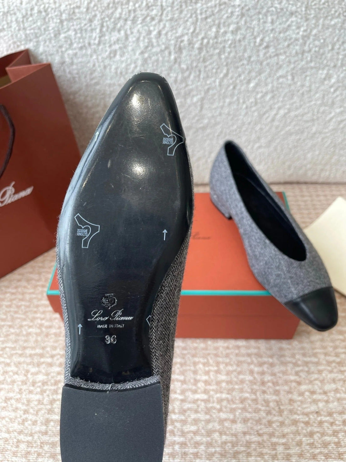 Ballet In Grey Tweed Mix Black Lambskin