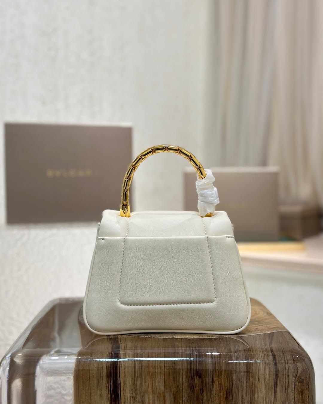 Bvl Serpenti Reverse Top Handle 20CM White Calfskin Ghw 188563