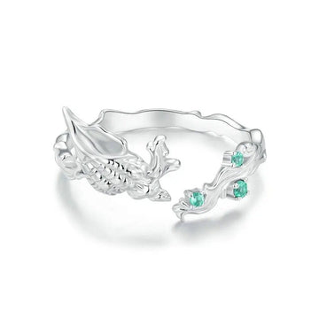 Conch Open Ring Inlaid Green Cz Ocean Series Adjustable Rings