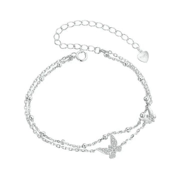 Double-Layer Butterfly Bracelet 925 Sterling Silver Cz Layered Bracelet