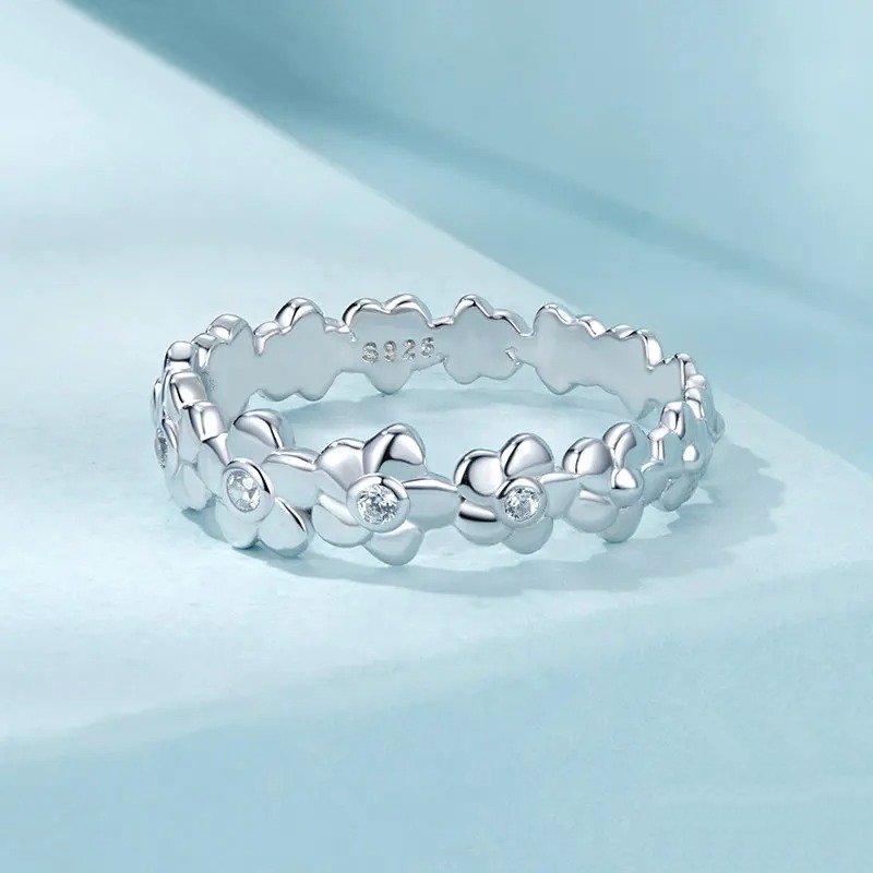 Flower Ring Paved With Cubic Zirconia Statement Band Ring