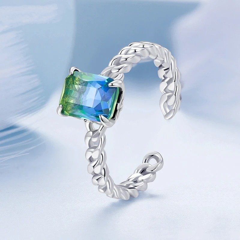 Chain Opening Ring Blue And Green Tourmaline Adjustable Ring
