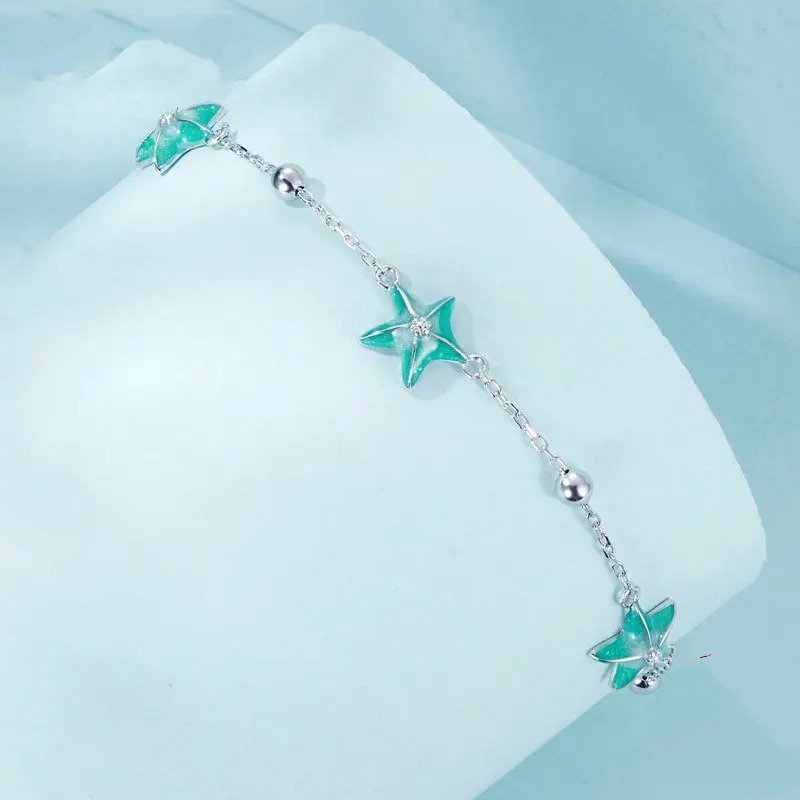 Gradient Blue-Green Starfish Link Chain Bracelets
