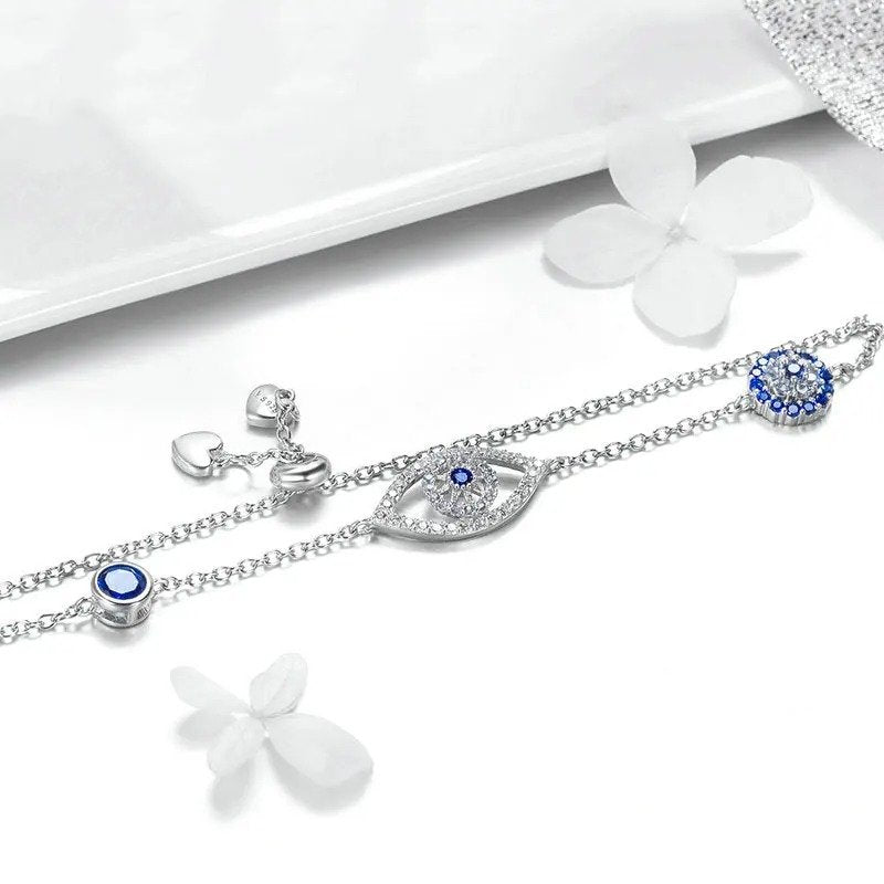 Blue Zircon Evil Eyes Bracelet Guardian Eye Chain For Women