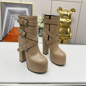 Sl Ankle Buckle Boot Platform Tan Calfskin
