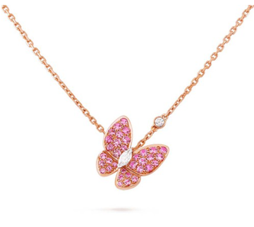 Butterfly Red Diamond Pink Gold Necklace
