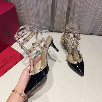 Valentino Rockstud Caged Pumps 65MM Black Mix Nude Patent Leather 239637