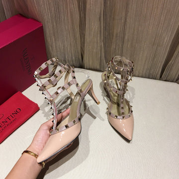 Valentino Rockstud Caged Pumps 65MM Nude Patent Leather 239635