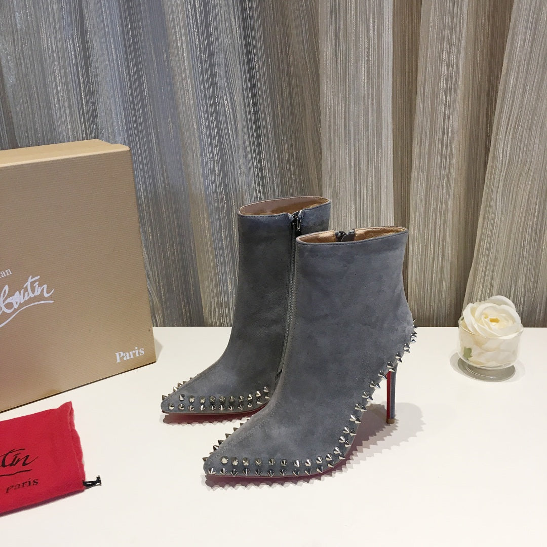 Cl Willetta Ankle Boots 100MM Suede With Spikes Gray