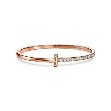 Narrow T1 Hinged Bangle Diamond Pink Gold