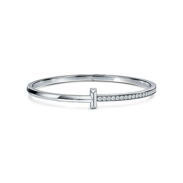 Narrow T1 Hinged Bangle Diamond Silver