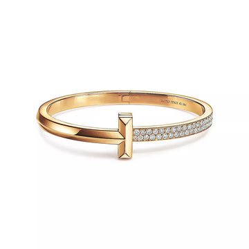 T1 Wide Diamond Hinged Bangle Pink Gold