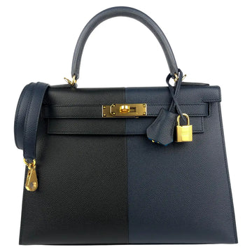 HM Kelly 32CM Black And Blue Epsom Leather Gold Hardware