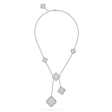 Clover 5 Motifs Silver Diamonds Necklace