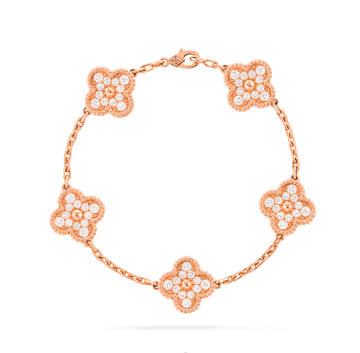 Clover 5 Motifs Pink Gold Diamond Bracelet