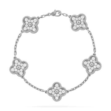 Clover 5 Motifs Silver Diamond Bracelet