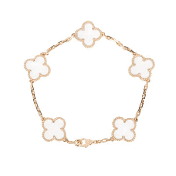Clover 5 Motif Rock Crystal Pink Gold Bracelet