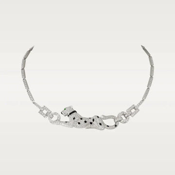 Panthere De Carti Silver Diamond Onyx Chain Necklace