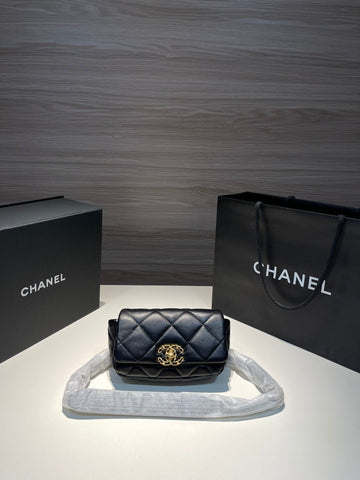 Flap Bag 20CM Gold Hardware Black Calfskin