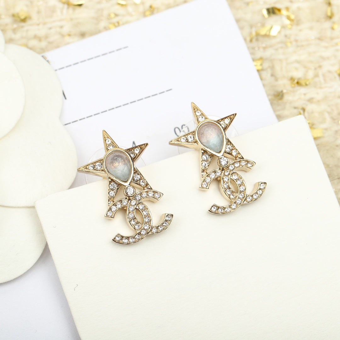 Double C Gold Star Earrings