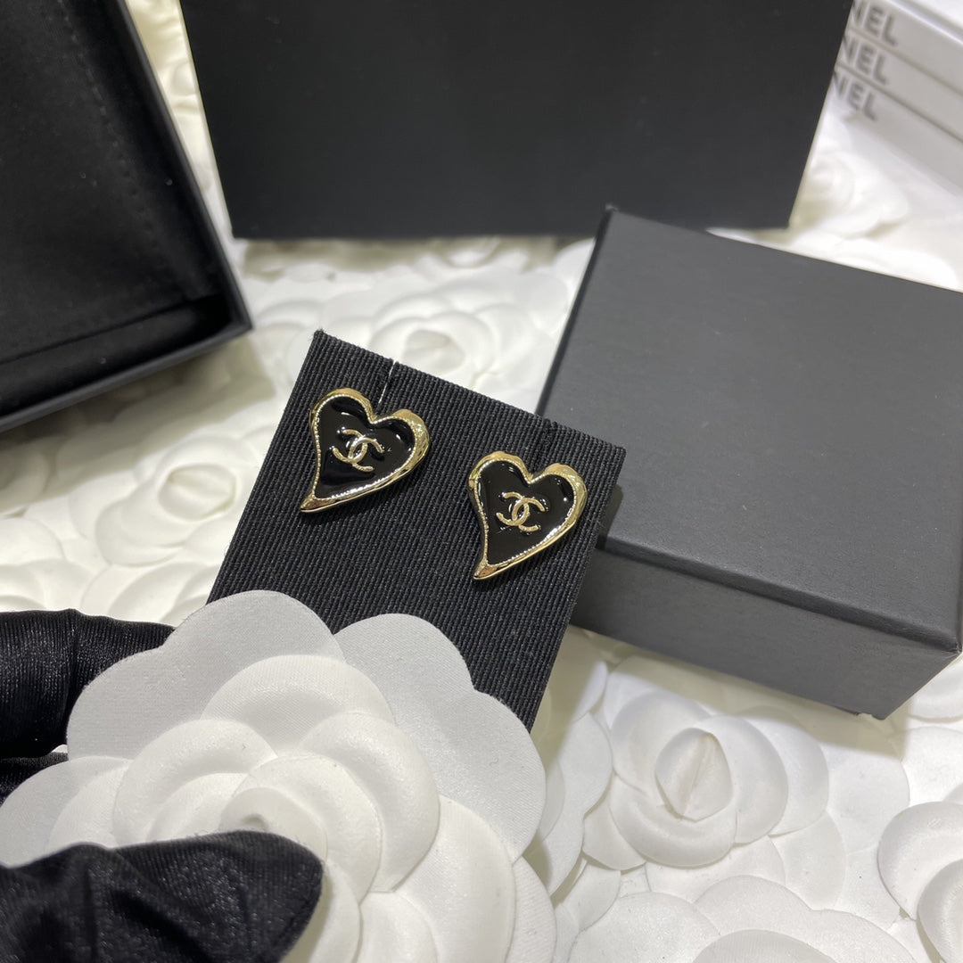 Double C Gold Love Heart Earrings