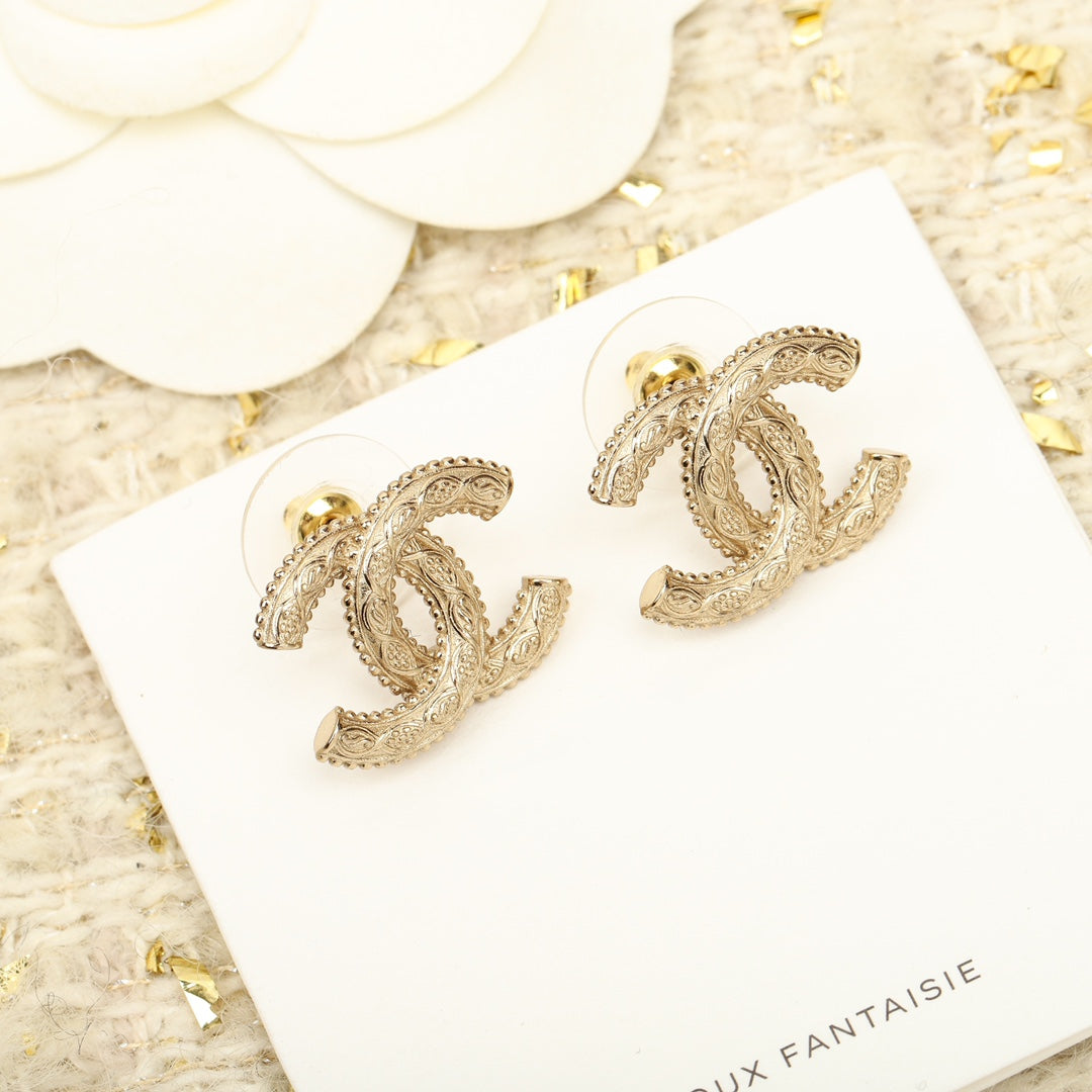 Double C Logo Gold Stud Earrings