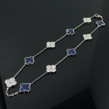 Clover 10 Motif Silver Pietersite Mop Diamond Necklace