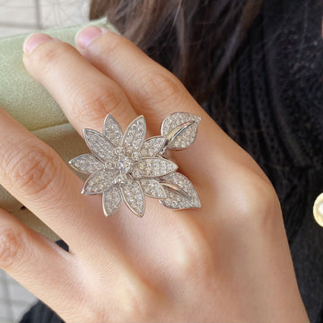 Dual-Purpose Lotus Silver Diamonds Ring