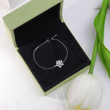 Lotus Flower Silver Diamond Bracelet